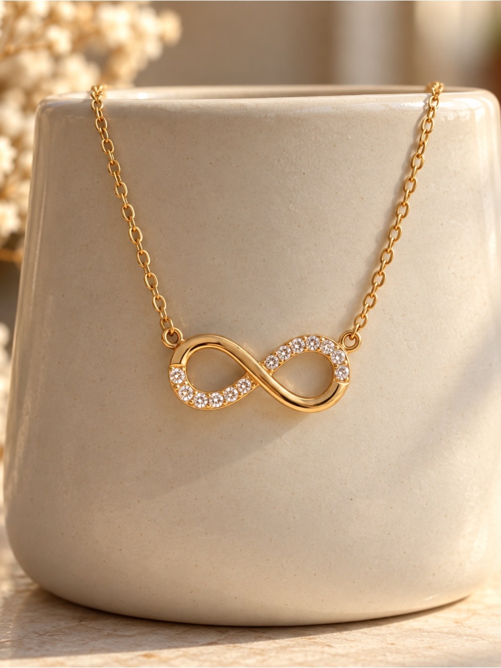 Gold Infinity Pendant Necklace with Cubic Zirconia - Women Jewelry